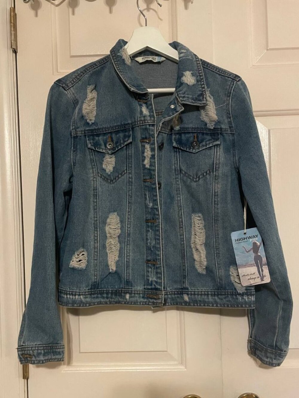 NWT HIGHWAY Jeans Distressed Denim Jacket | Streetwear Grunge Style